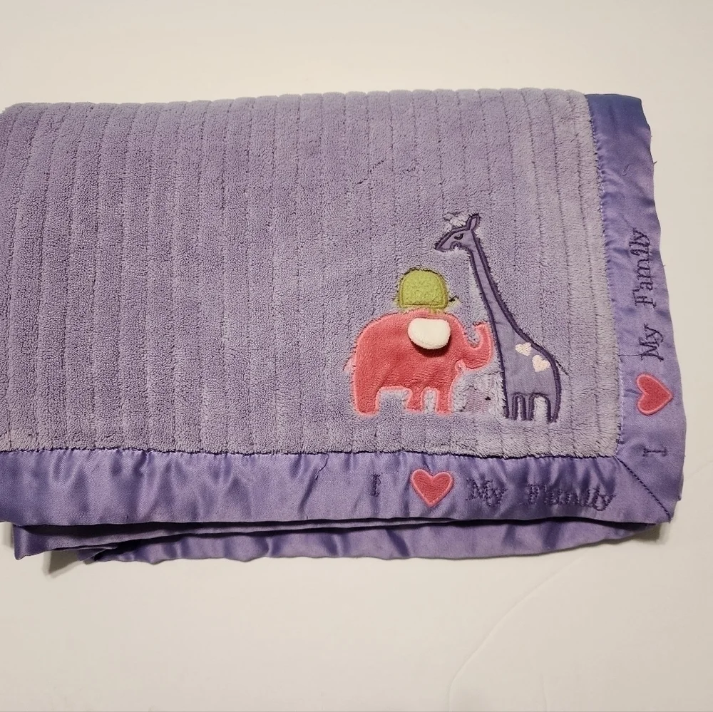 Carter's purple plush blanket I love my family Elephant Giraffe